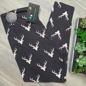 Deer Buck Head Print Gray Soft Stretchy Leggings